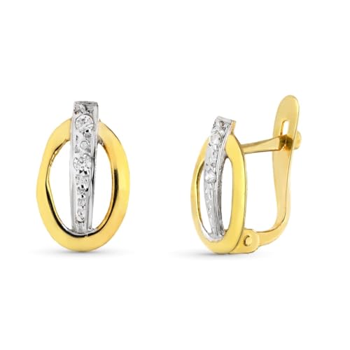Zweifarbige Ohrringe aus 9 Karat Gold mit einer ovalen Form von 10 mm und einem vertikalen Balken in der Mitte mit Zirkonen. von Inmaculada Romero IR