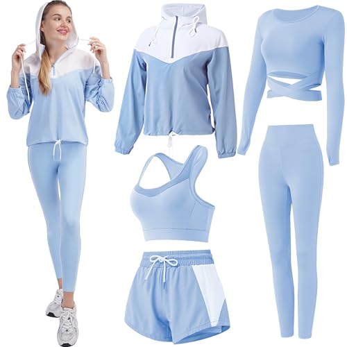 Inmarces 5 Stück Sport Set Damen Sportbekleidung Yoga Set Trainingsanzug Jogging Gym Pilates Sport Outfit Damen Set(BL01,S) von Inmarces