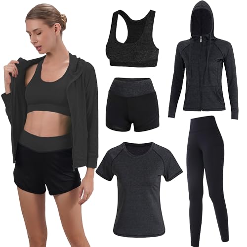 Inmarces 5 Stück Sport Set Damen Sportbekleidung Yoga Set Trainingsanzug Jogging Gym Pilates Sport Outfit Damen Set von Inmarces