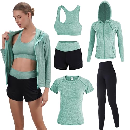 Inmarces 5 Stück Sport Set Damen Sportbekleidung Yoga Set Trainingsanzug Jogging Gym Pilates Sport Outfit Damen Set von Inmarces
