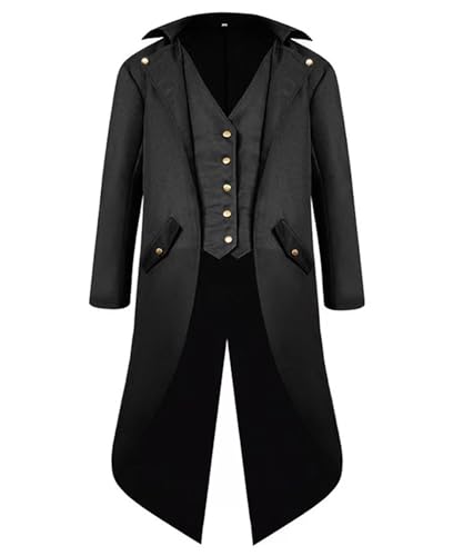 Inmeilifus Herren Steampunk Jacke Frack Halloween Kostüme Viktorianischer Mantel Gothic Cosplay Vintage Frock Mantel Uniform (Schwarz, 3X-Large) von Inmeilifus