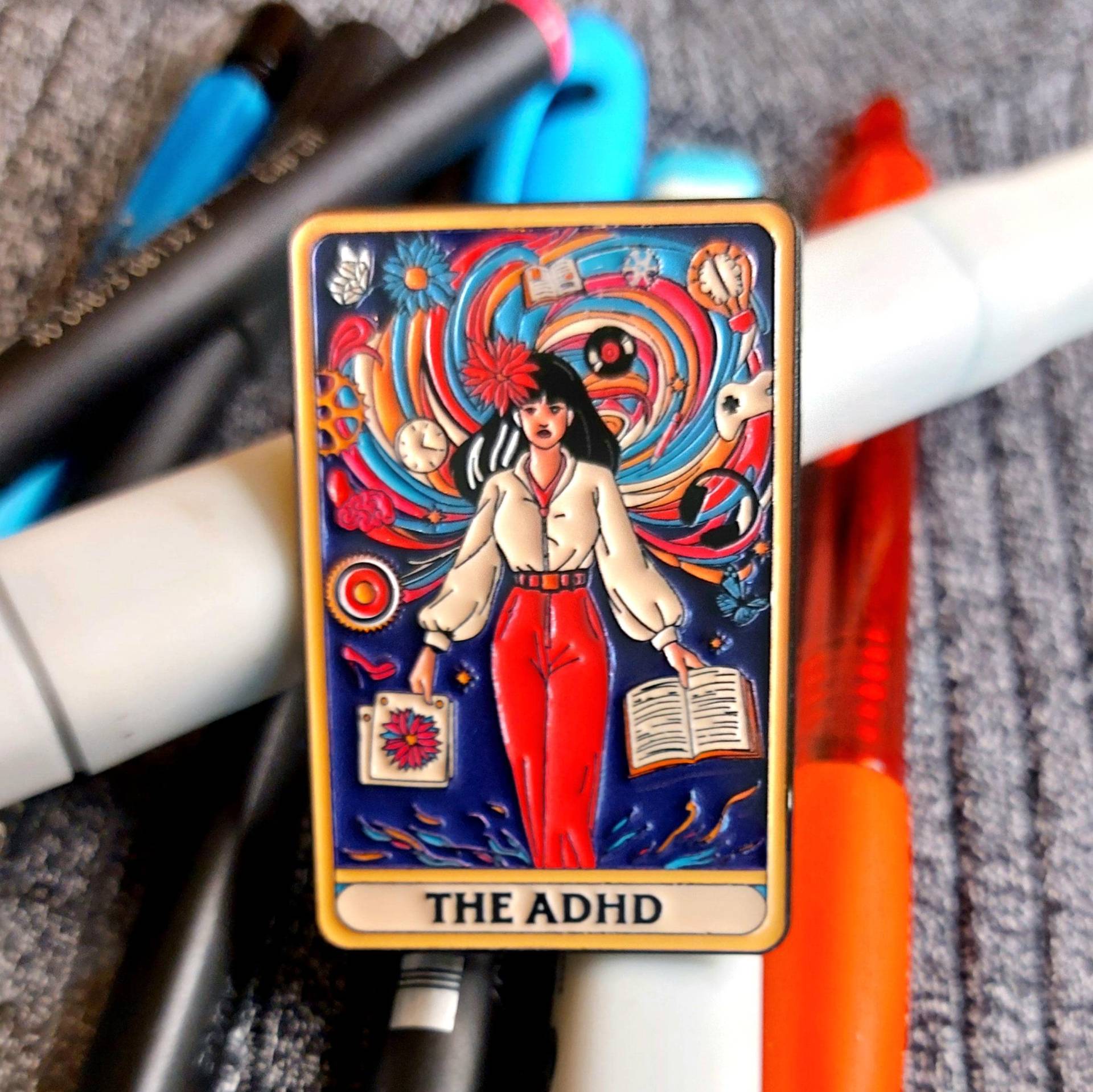 Bunter Pin Anstecker Adhd Emalie Adhs Tarot Karte von InnBos