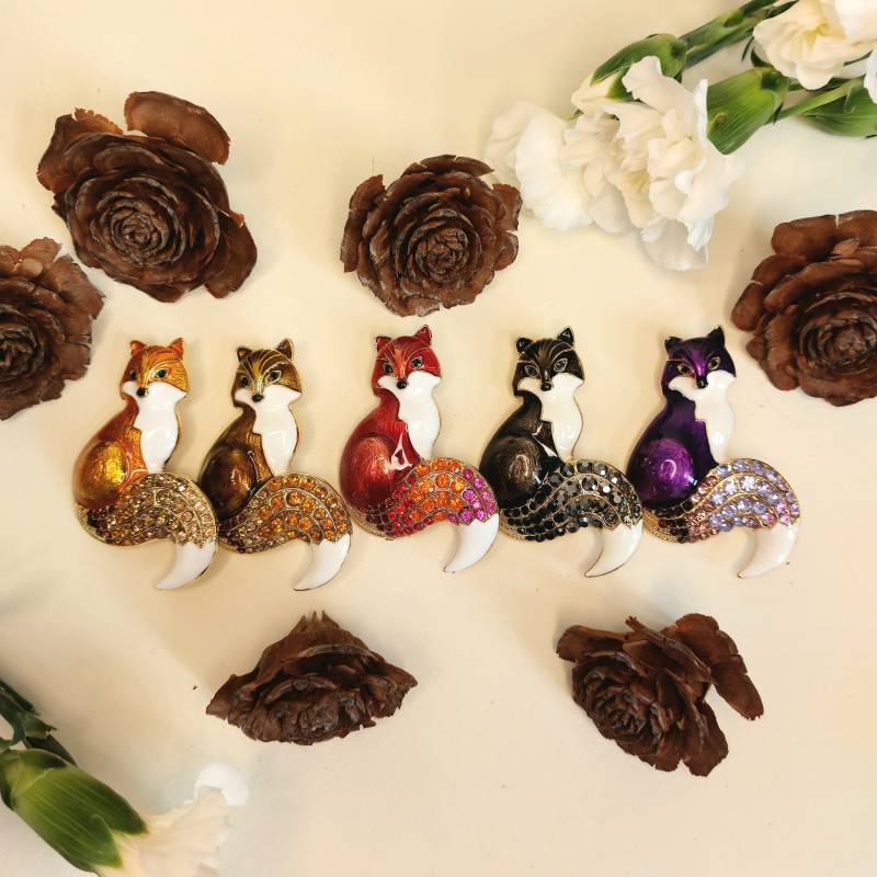 Fuchs Emalie Pin Bunte Brosche Anstecker Mit Strass Steinchen Auch Als Kettenanhänger Verwendbar von InnBos