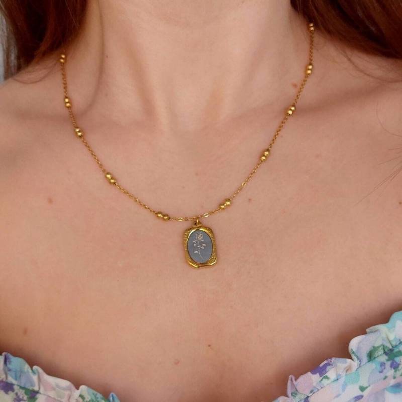 Medallion Halskette Rose Vintage Style Goldkette Damen Sommerschmuck von InnBos