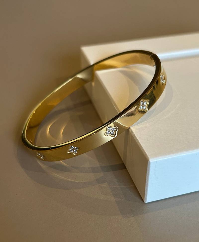 Kleeblatt Armband, Armreif 18K Vergoldet Mit Hochwertigen Zirkonia von InnavaJewelry