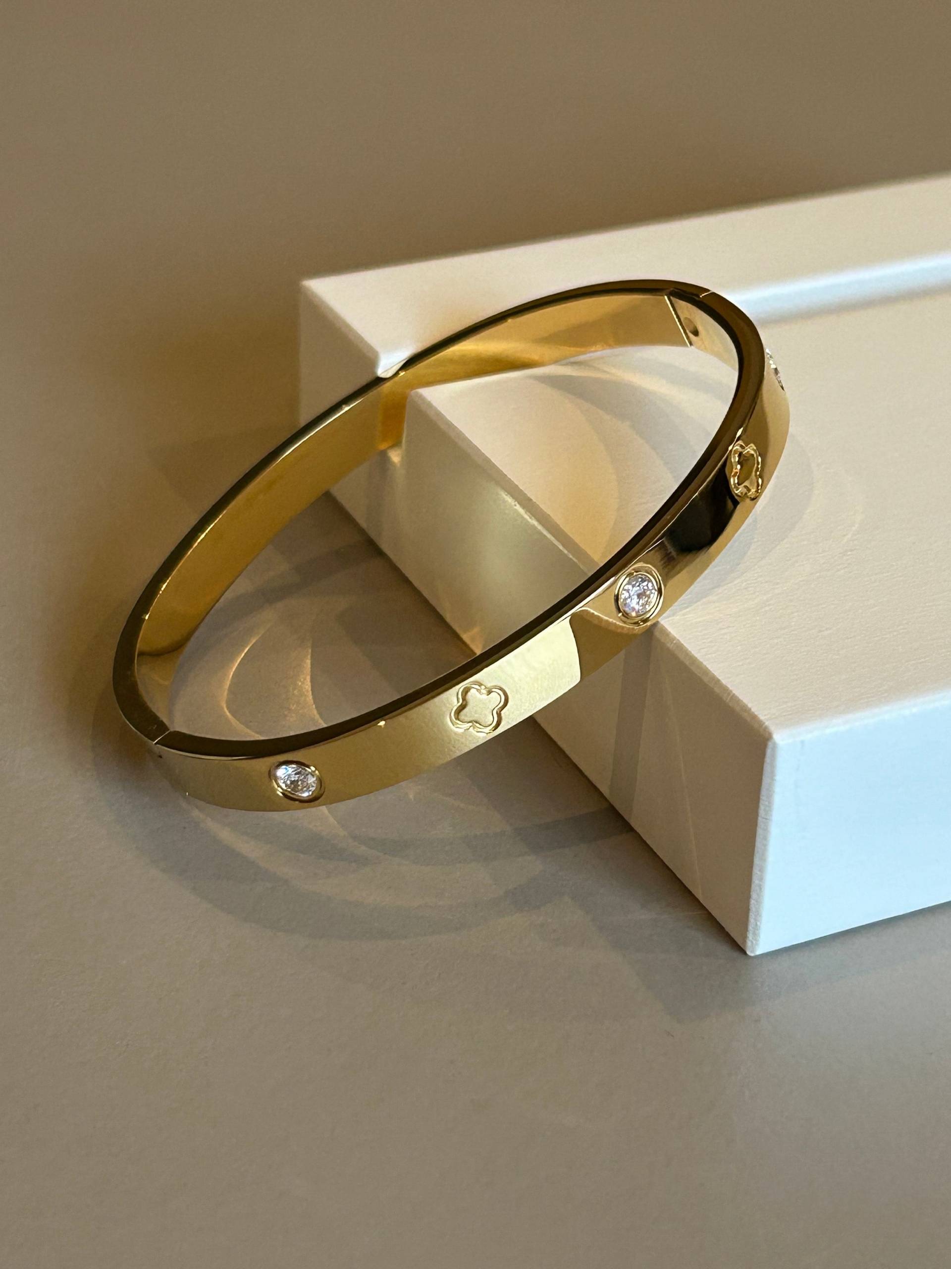 Kleeblatt Armband, Armreif 18K Vergoldet Mit Hochwertigen Zirkonia von InnavaJewelry