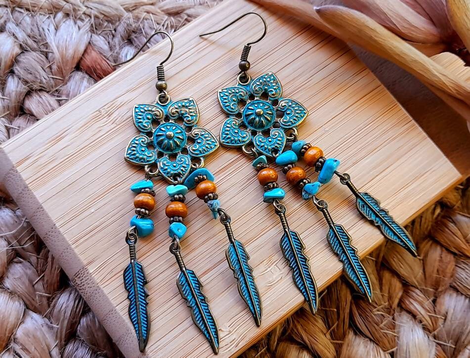 Florale Ohrringe | Boho Verdigris Patina Antiker Stil Ethno Blumen Florale Ohrringe | Boho Verdigris Patina Antiker Stil Ethno Blumen von InnerPieceByJorgeMae