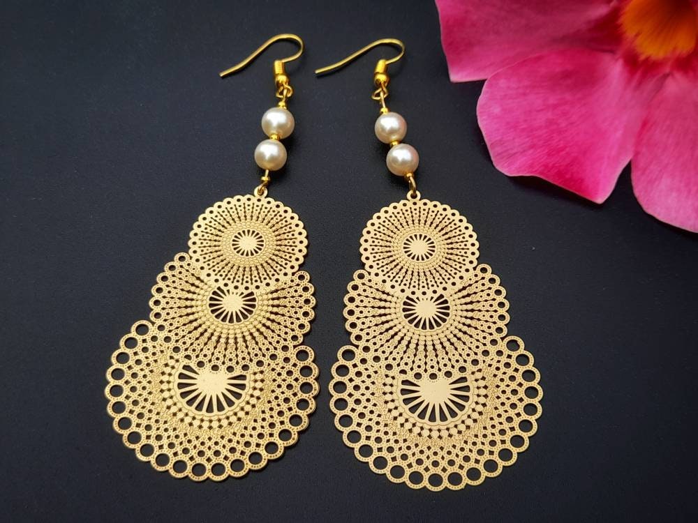Mandala Filigrane Ohrringe | Messing Goldfarbene Boho Hypoallergene Mandala Filigrane Ohrringe | Messing Goldfarbene Boho Hypoallergene von InnerPieceByJorgeMae