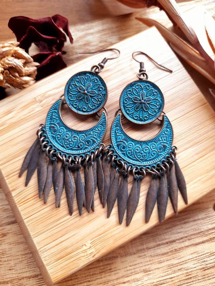 Vintage Style Ohrringe | Verdigris Patina Boho Blume Mandala Antike Ohrringe| Erdige von InnerPieceByJorgeMae