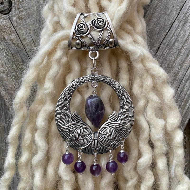 Große Dreadlock Perle Mit Amethyst Edelsteinen - Halter Braid Bead von InnerSpiritBoho