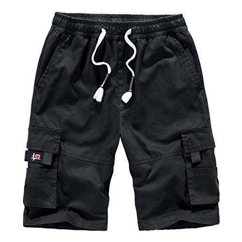 Herren Cargo Shorts Baumwolle Kurze Hose Casual Einfarbig Cargohose Sommer Bermuda Short mit Multi Taschen Sommerhose Elastischer Bund Sporthose Regulär Fit Freizeithose Laufshorts Männer von Innerternet