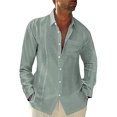 Herren Hemd aus Baumwolle Freizeithemd Soft Leinenhemd mit Brusttasche Hemden Normale Lange Ärmel männer Poplin Shirt Roll-up Bluse Vintage Menswear… von Innerternet