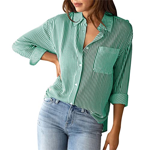 Innerternet Bluse Damen Elegant Langarm Streifenbluse Hemden mit Knöpfen Casual Büro Arbeit Blusen Baumwolle Tunika Hemd Oberteile Tops von Innerternet