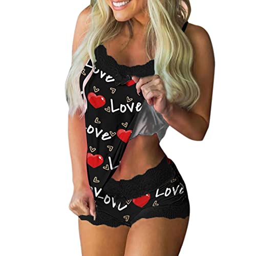 Innerternet Damen Sexy Nachtwäsche Pyjama Set Shorts Camisole Short Sets Valentinstag Kurz Schlafanzug Spitze Negligee Erotische Dessous Shorty Sleepwear von Innerternet