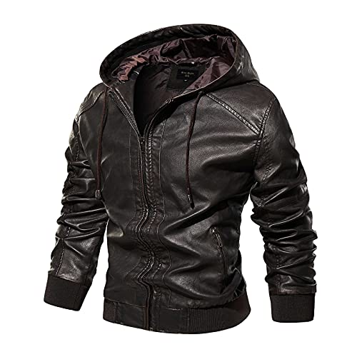 Innerternet Kunst-Lederjacke Herren Übergangsjacke aus Leder-Imitat Motorradjacke Winter Leder Jacke mit Abnehmbarer Kapuze Herrenjacke Herbst Winter Freizeitjacke warme von Innerternet