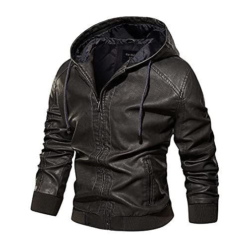 Innerternet Kunst-Lederjacke Herren Übergangsjacke aus Leder-Imitat Motorradjacke Winter Leder Jacke mit Abnehmbarer Kapuze Herrenjacke Herbst Winter Freizeitjacke warme von Innerternet