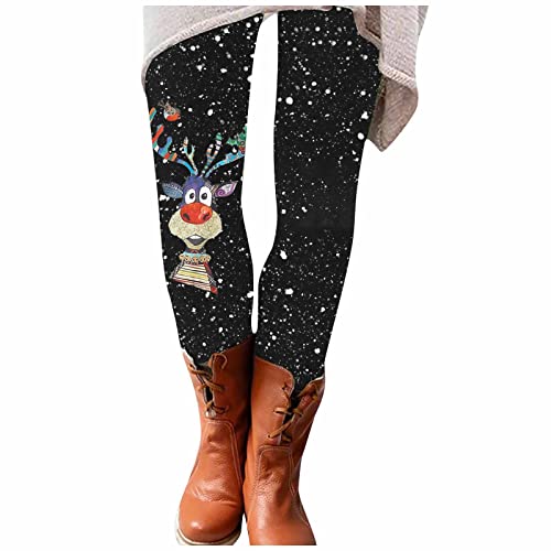 Innerternet Leggings Damen Weihnachts Winter Strumpfhose Radlerhosen Weihnachtsmann Print Trekkinghose Slim Fit Xmas-Leggings Schwarz Yogahosen Outdoor Für Frauen von Innerternet