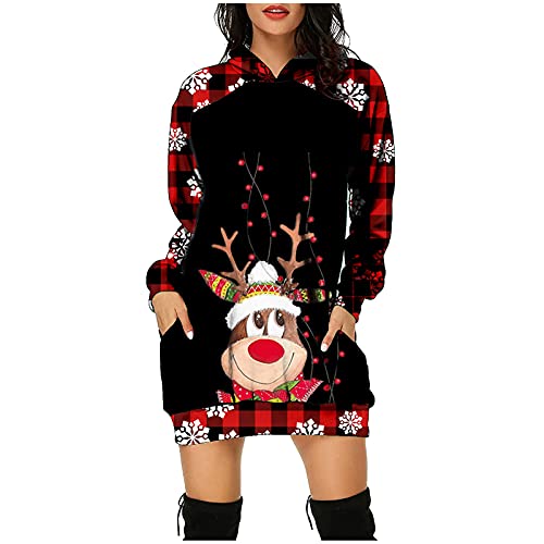 Innerternet Pulloverkleid Weihnachtskleid mit Elchmuster für Weihnachten Party Damen Weihnachtskleider Weihnachten Elegant Kleider mit Schneeflocken Muster mit Schneeflocken Muster von Innerternet