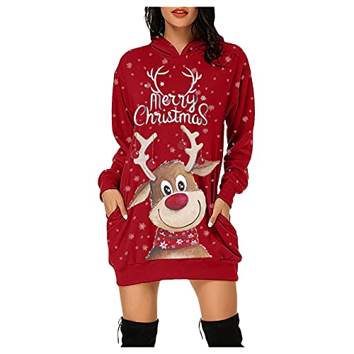 Innerternet Pulloverkleid Weihnachtskleid mit Elchmuster für Weihnachten Party Damen Weihnachtskleider Weihnachten Elegant Kleider mit Schneeflocken Muster mit Schneeflocken Muster von Innerternet