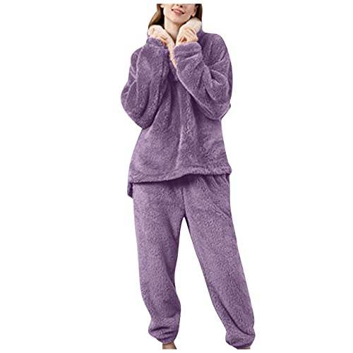 Innerternet Thermo Flanell Schlafanzug Damen 100% Baumwolle Plüsch Pyjama Set Lang Winter Thermo Pyjama Fleece 2-Set Elegant Lang Hausanzug Flauschig Freizeitanzug von Innerternet