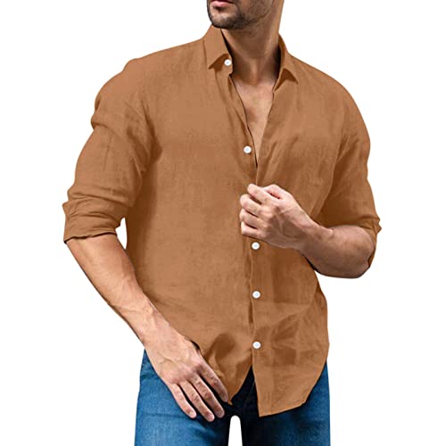 Männliches Baumwollleinen Solid Casual Plus Size Loses Hemd Herren Umlegekragen Langarmhemd Hemd Herren Bestickt von Innerternet
