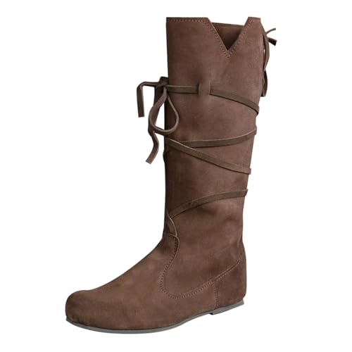 Mittelalterliche Renaissance-Cowboystiefel Für Männer,Retro Mittelalter Schnür Punk Stiefel Ritter Stiefel Weich Bequem Schnürschuhe Leder Freizeitschuhe Gepolstert Mittelalter Barfußschuhe von Innerternet