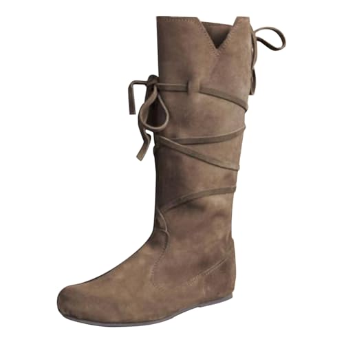 Mittelalterliche Renaissance-Cowboystiefel Für Männer,Retro Mittelalter Schnür Punk Stiefel Ritter Stiefel Weich Bequem Schnürschuhe Leder Freizeitschuhe Gepolstert Mittelalter Barfußschuhe von Innerternet