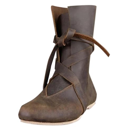 Mittelalterliche Renaissance-Cowboystiefel Für Männer,Retro Mittelalter Schnür Punk Stiefel Ritter Stiefel Weich Bequem Schnürschuhe Leder Freizeitschuhe Gepolstert Mittelalter Barfußschuhe von Innerternet