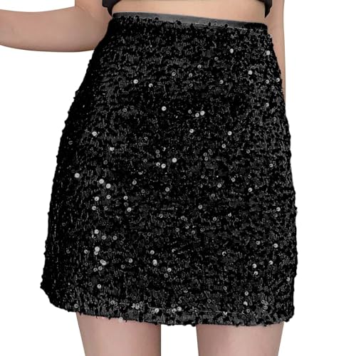 Pailettenrock Für Damen Glitzer Rock Kurz Damen Sexy Midi Skirt Hüftrock mit Elastische Taille Party Rave Outfit Pailetten Rock für Damen Silvester Sexy Minirock Hippe Wickelrock Karneval Röcke von Innerternet