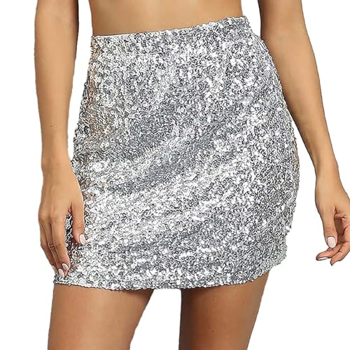 Pailettenrock Für Damen Glitzer Rock Kurz Damen Sexy Midi Skirt Hüftrock mit Elastische Taille Party Rave Outfit Pailetten Rock für Damen Silvester Sexy Minirock Hippe Wickelrock Karneval Röcke von Innerternet