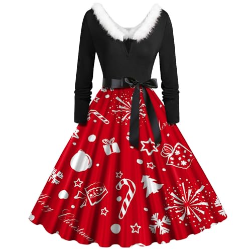 Weihnachtskleider Für Damen Weihnachten Etuikleid Weihnachtsbaum-Druck Weihnachtskleider Elegant Vintage Winterkleid V-Ausschnitt Partykleid Weihnachts Rotes Kleid Sexy Weihnachtskleid Für Damen von Innerternet