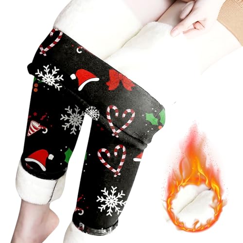 Weihnachtsleggins Damen Stretch Tights Weihnachts-Fleece Weihnachts Thermo-Leggings Santa Print Yoga-Hose Blickdichte Xmas Thermoleggings Warme Stiefelhose Wandern Reitleggings Reithose Yoga-Hose von Innerternet