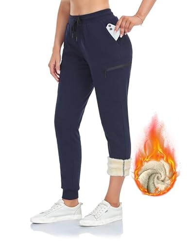 Inno Damen Jogginghose mit Sherpa-Polar-Fleece-Futter, 71,1 cm, 78,7 cm, 86,4 cm, 91,4 cm, warm, für sportliche Lounge, klein, Cargohose aus Sherpa-Fleece, Marineblau, M von Inno