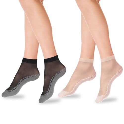 InnoHHustle 12 Paar Nylon Socken Damen 39-42, Füsslinge Damen mit Verstärkte Sohle und Zehen Knöchel Socken Seidige Rutschfeste Socke, Schwarz, Hautfarben von InnoHHustle
