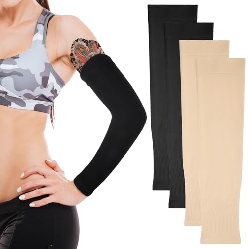 InnoHHustle 2 Paar Tattoo-Ärmel Abdeckung Unterarm Ellbogens Sonnenschutz Ärmlinge Armschutz Unterarm-Tattoo für Frauen Männer von InnoHHustle