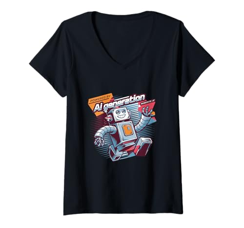 Damen Angetrieben von AI Generation Robot Fun Tech T-Shirt mit V-Ausschnitt Damen Angetrieben von AI Generation Robot Fun Tech T-Shirt mit V-Ausschnitt von Innovative AI Robot Tech Future Modern