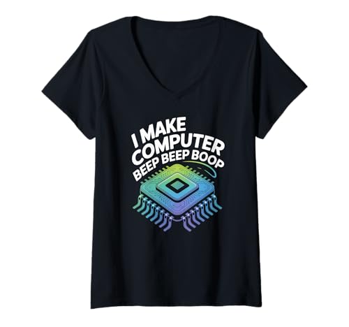Damen Ich lasse den Computer piepen Piep Boop Tech Network Engineer T-Shirt mit V-Ausschnitt Damen Ich lasse den Computer piepen Piep Boop Tech Network Engineer T-Shirt mit V-Ausschnitt von Innovative Tech Enthusiast Humor