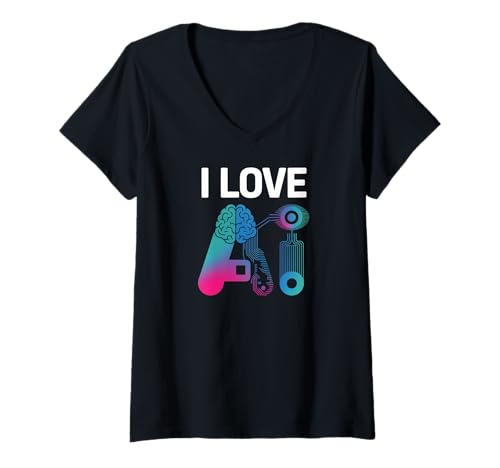 Damen Ich Liebe Ai Brain Circuit Tech Design T-Shirt mit V-Ausschnitt Damen Ich Liebe Ai Brain Circuit Tech Design T-Shirt mit V-Ausschnitt von Innovative Technology Enthusiasts Club
