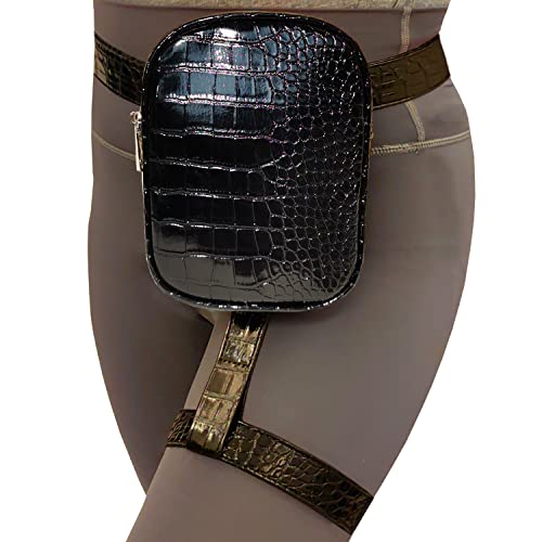 INNTURT Beingeschirr Tasche Beintasche Kunstleder Oberschenkeltasche Hüfttasche Bauchtaschen Oberschenkelgeschirr Damen, Schwarz, Small von Innturt