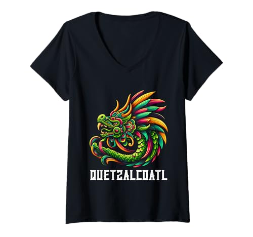 Damen Quetzalcoatl Azteken-Federschlange Maya Inka Toltec T-Shirt mit V-Ausschnitt von Inoa Shop