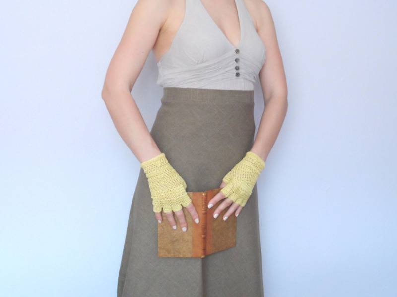 Häkelspitze Armstulpen. Gelbe Handschuhe Aus Baumwolle. Fingerlose Gehäkelte Handschuhe. Braut-Spitzen-Armstulpen. Vintage Retro Halbe Finger von InoriCreations