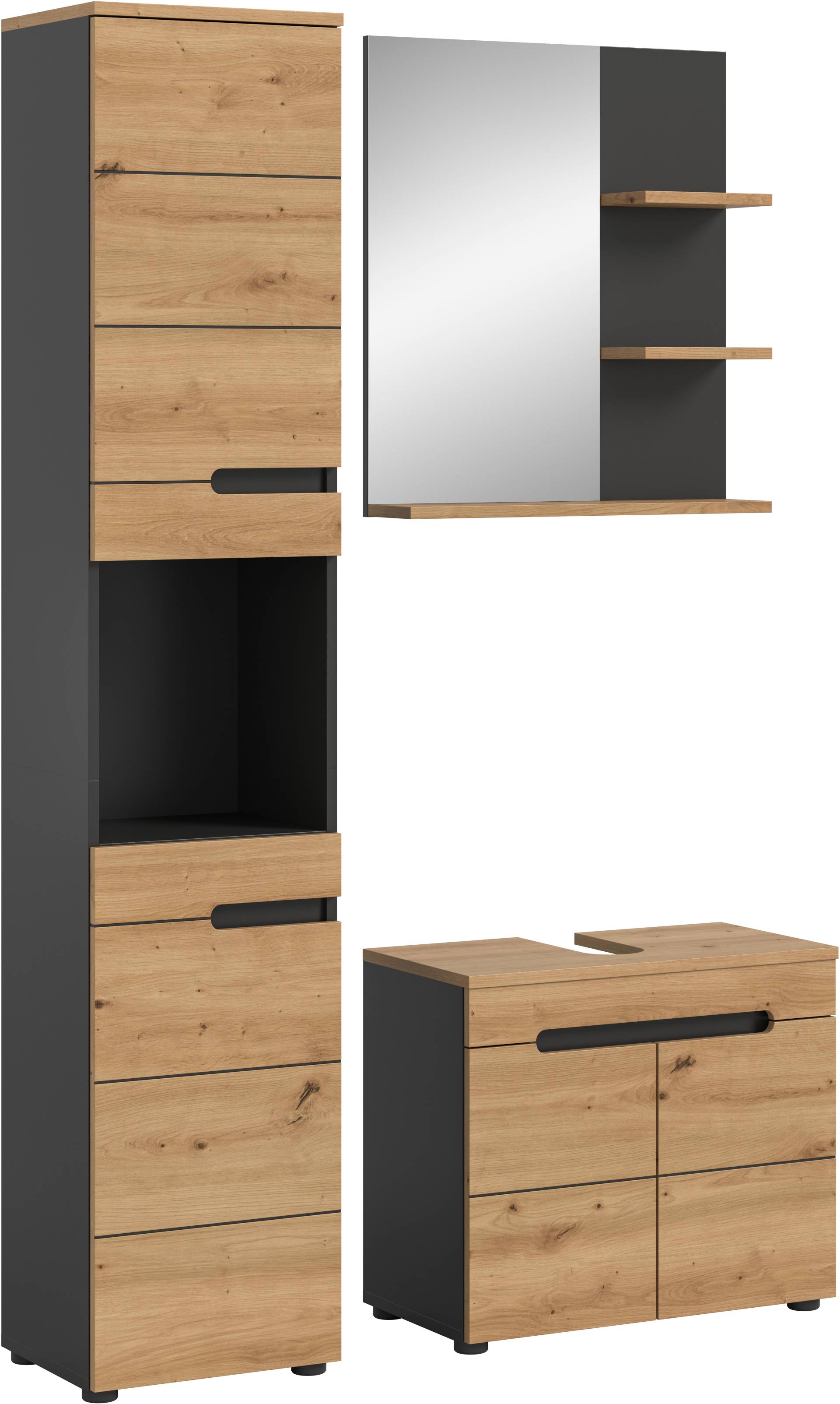 INOSIGN Badmöbel-Set "REHAT, 3-teilig, Breite 116 cm, mit grifflosen Fronten, bestehend aus:" 3 Stk. tlg. 1x Hochschrank, 1x Waschbeckenunterschrank & 1x Badspiegel von Inosign