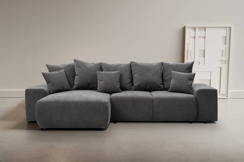 WERK2 Ecksofa "Riwa, modernes Sofa zum Kuscheln und Entspannen, Breite 300cm, L-Form" Trendiges Ecksofa mit vielen Kissen, Schlaffunktion & Bettkasten von Werk2