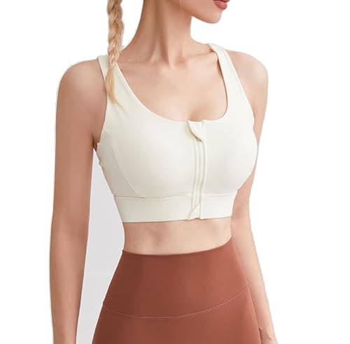 Woman’s Sports Bra Without Underwire,Strong Support,Comfortable, Skin Friendly,Cross Back Bra for Fitness,Yoga, Running,Jogging (as3, Alpha, m, Regular, Regular, Cream Yelllow with Zip Front) von Inosiziat