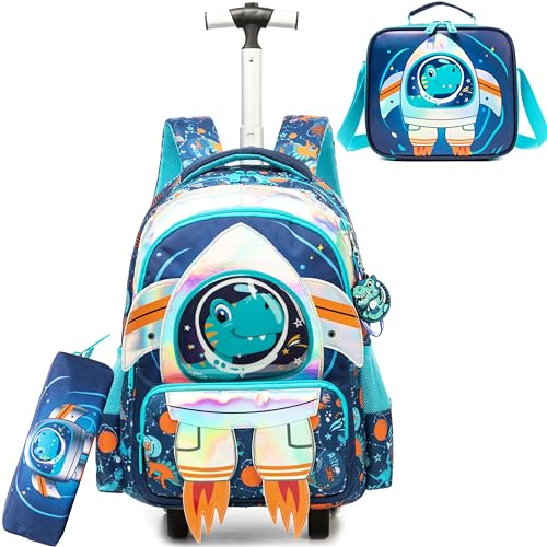 Inprof Kinder-Rollrucksack mit Rollen für elementare Mädchen, Jungen, Reisegepäck, Handgepäck-Rucksack, 01 Blau von Inprof