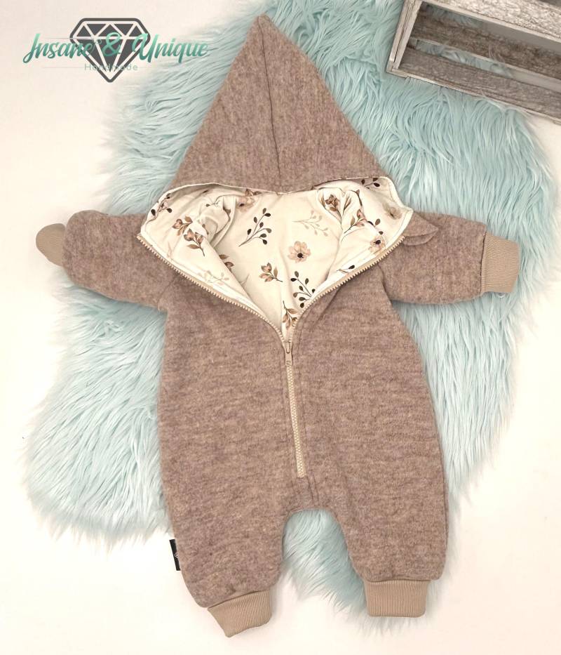 Walkjacke & Walkoverall Baby Kinder - Wollwalk | Schurwolle Mit Jersey-Futter Beige/Blume von InsaneandUnique