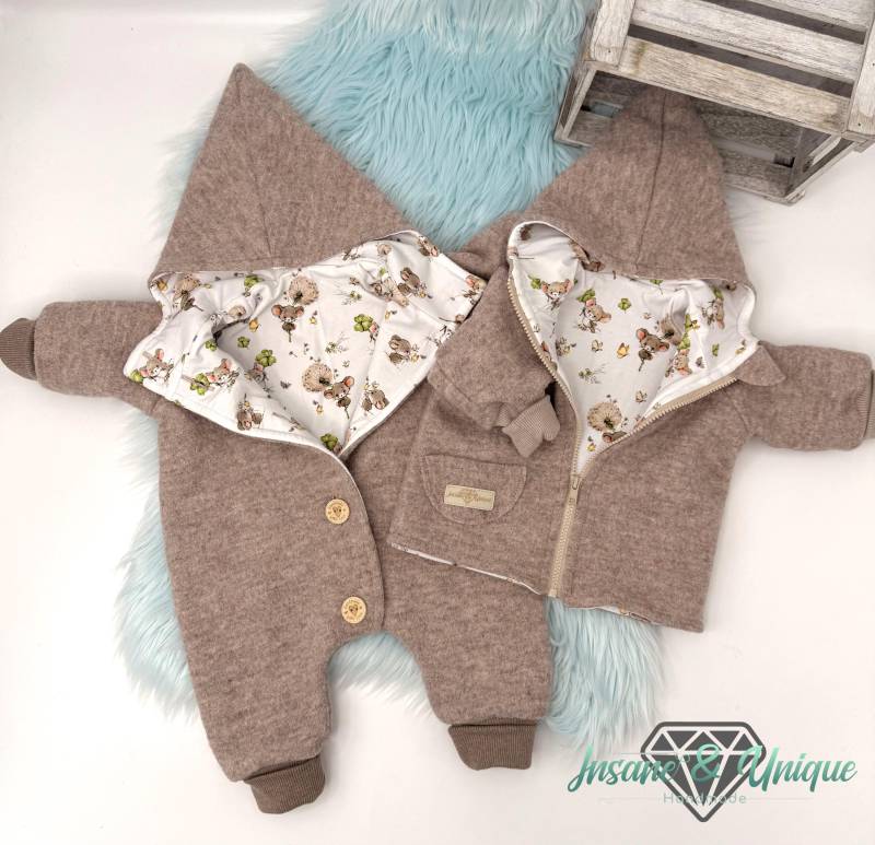 Walkjacke & Walkoverall Baby Kinder - Wollwalk | Schurwolle Mit Jersey-Futter Beige/Maus von InsaneandUnique