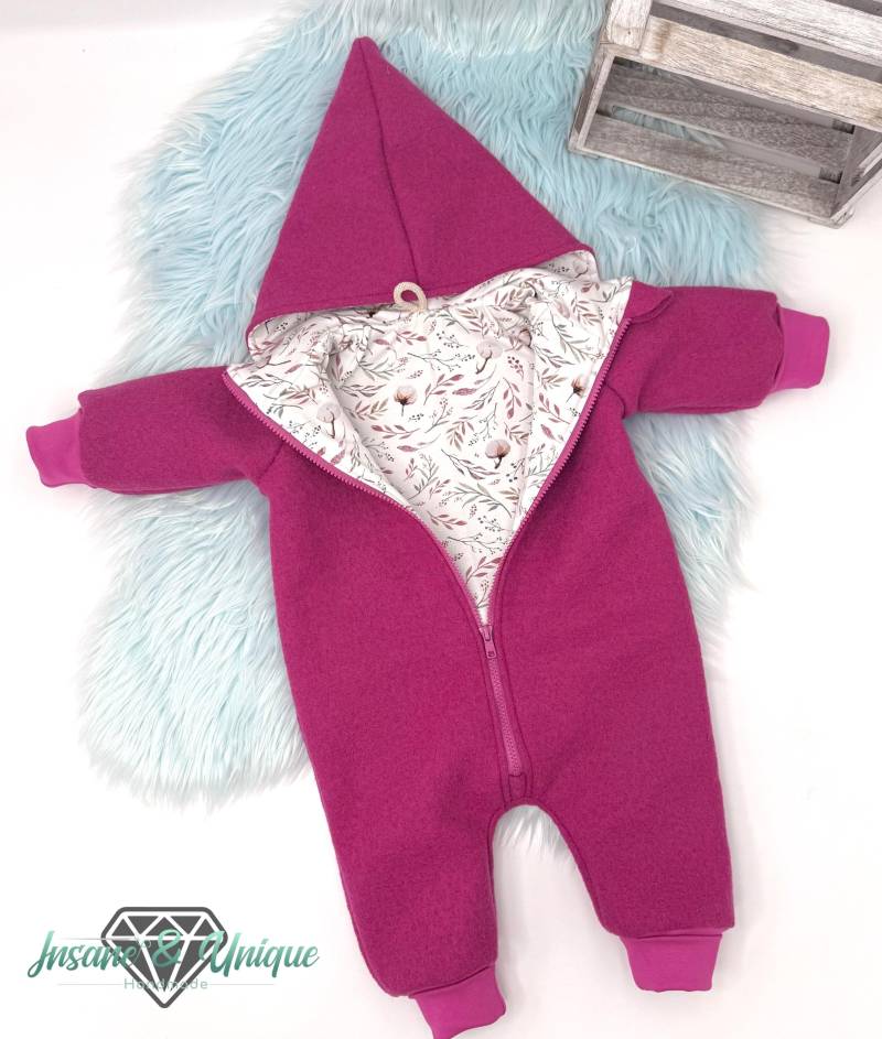 Walkjacke & Walkoverall Baby Kinder - Wollwalk | Schurwolle Mit Jersey-Futter Pink/Schmetterling von InsaneandUnique