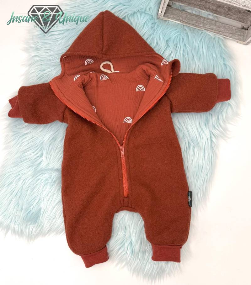 Walkjacke & Walkoverall Baby Kinder - Wollwalk | Schurwolle Mit Musselin-Futter Rost von InsaneandUnique