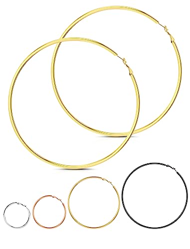 Goldene Creolen Damen Ohrringe Silber Gold Kreolen Edelstahl 80mm Statement Kreolen für Mädchen 2mm Dünn von Inscca